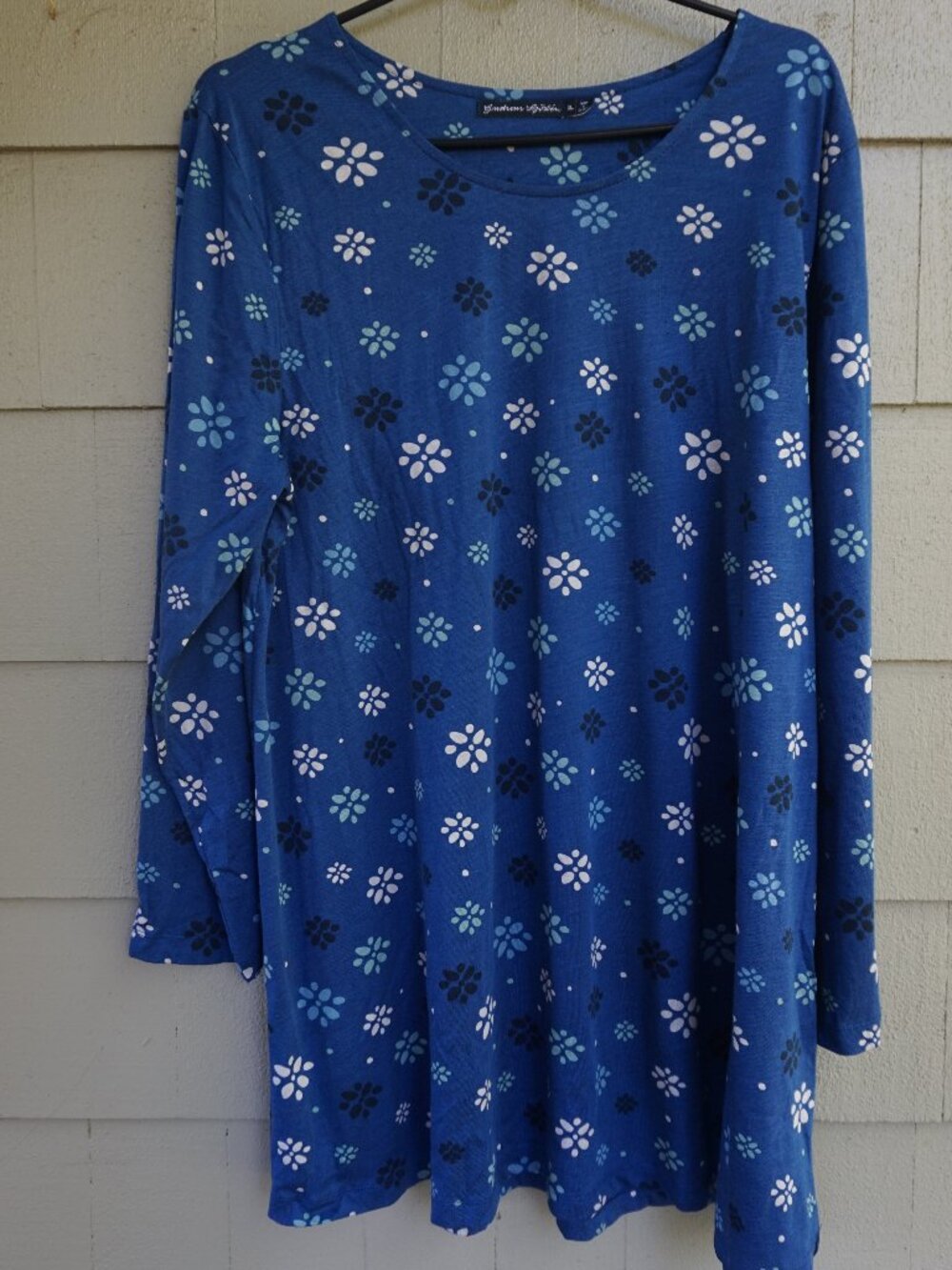Gudren Sjoden Floral Blue Jersey Long Sleeved Tunic Top VGUC Size XL